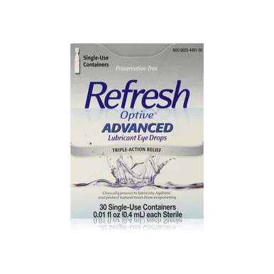Refresh Optive Advanced Lubricant Eye Drops Single Use Containers 30 Ea