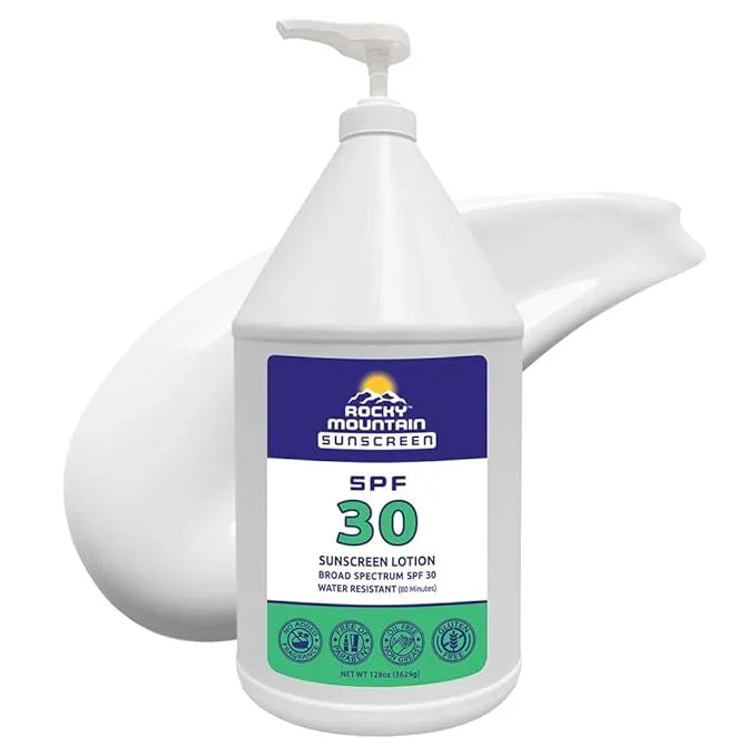 Rocky Mountain Sunscreen – SPF 30 Lotion | Broad Spectrum UVA/UVB Protection | Hawaii 104 Reef Act Compliant (Oxybenzone & Octinoxate Free) | Water Resistant 80 Min. | Gallon with Pump (128 Fl Oz)