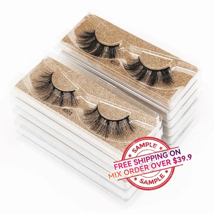 【SAMPLE】False Eyelashes 1 pair With Square Champagne Gold Box(Mink Hair) -【Free Shipping On Mix Order Over $39.9】