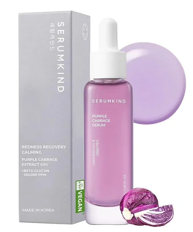 SERUMKIND Purple Cabbage Serum – Calming and Skin Recovery- Korean Face Skincare – Beta Glucan 100,000ppm – Soothing & Redness Relief – Vegan, Cruelty-Free – 1.01 fl.oz.