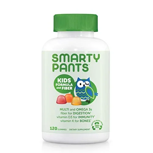 SmartyPants Kids Fiber Daily Gummy Multivitamin: Vitamin C, D3, E, Methyl B12, B6, Gluten Free Supplement, Omega 3 Fish Oil (DHA/EPA) – 30 Day supply
