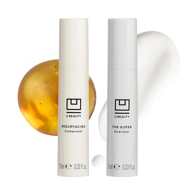 The U Beauty Duo – Resurfacing Compound & SUPER Hydrator Set – Vitamin C & E, Retinol, Hyaluronic Acid – Moisturizing Face Serum for Smooth, Hydrated and Softer Skin, Set of 2 0.33 fl.oz Trial Size