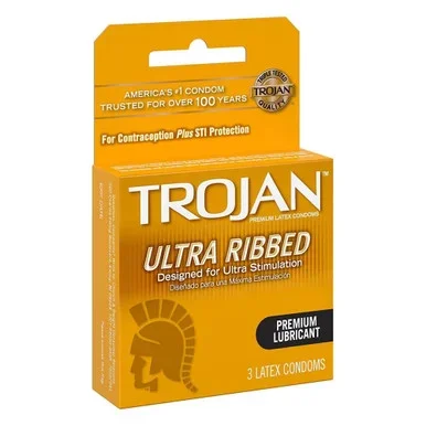 Trojan Ribbed Size 3S Trojan UltraRibbed Lubricated Latex Condoms 3Ct