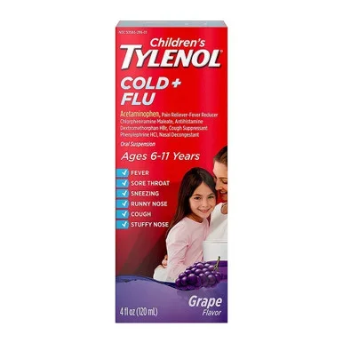 Tylenol Children’S Cold + Flu Oral Suspension, Grape 4 Oz