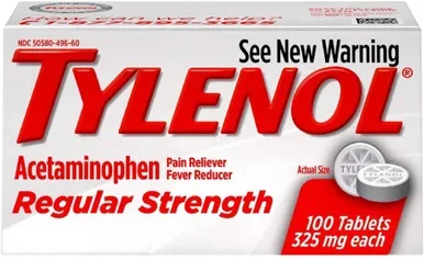 Tylenol Regular Strength Tablets, Acetaminophen Pain Reliever & Fever Reducer, 100 Ct
