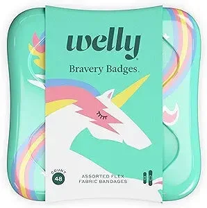 Welly First Aid, Bravery Badges Assorted Flex Fabric Bandages Unicorn, 1 Each, 48 Ct