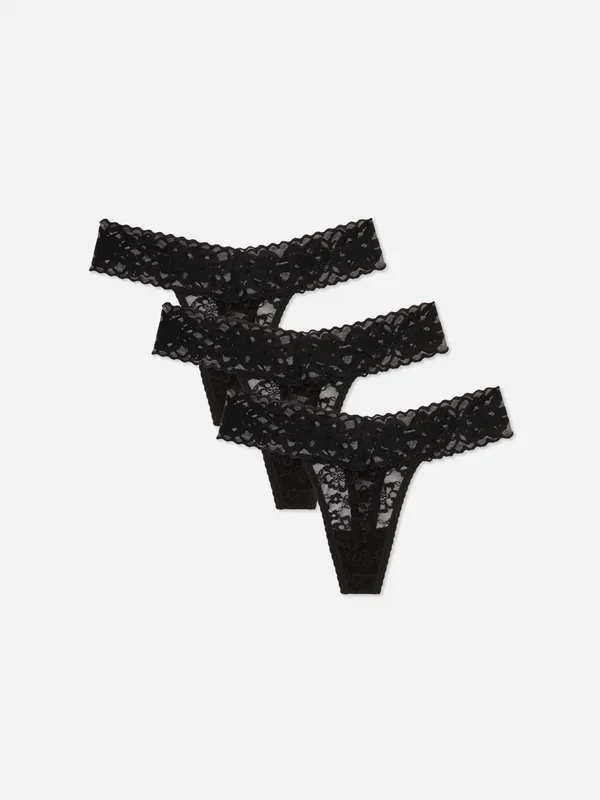 Women’s Black 3pk Lace Bandeau Thongs Penneys