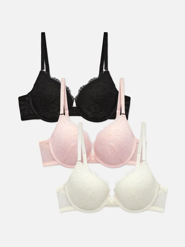 Women’s Black 3pk Lace PushUp Padded Plunge Bras Penneys