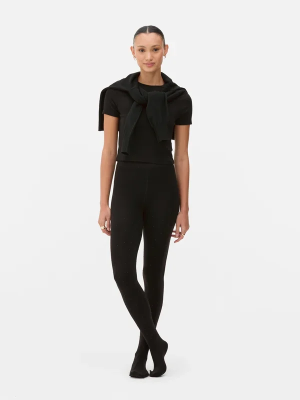 Women’s Black Velvet Plush Diamante Tights Penneys