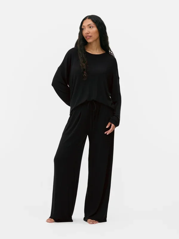 Women’s Black Wide Leg Sleep Trousers Penneys