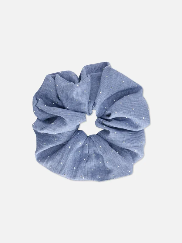 Women’s Blue Diamanté Denim Hair Scrunchie Penneys