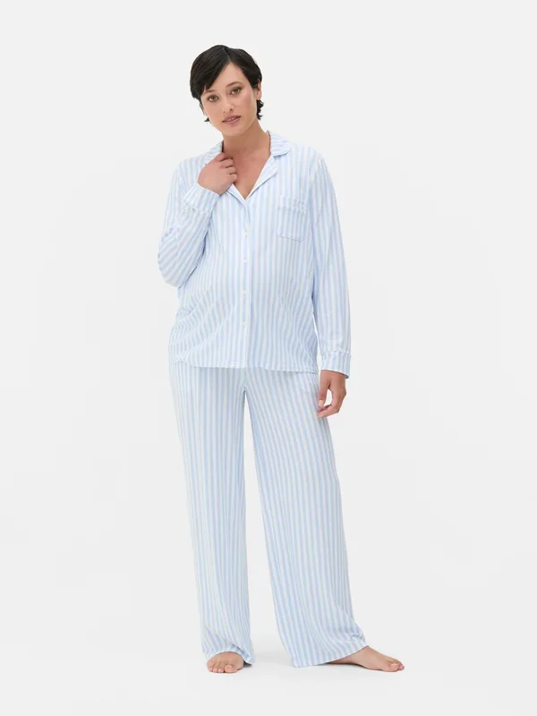 Women’s Blue Maternity Striped Pyjama Set Penneys