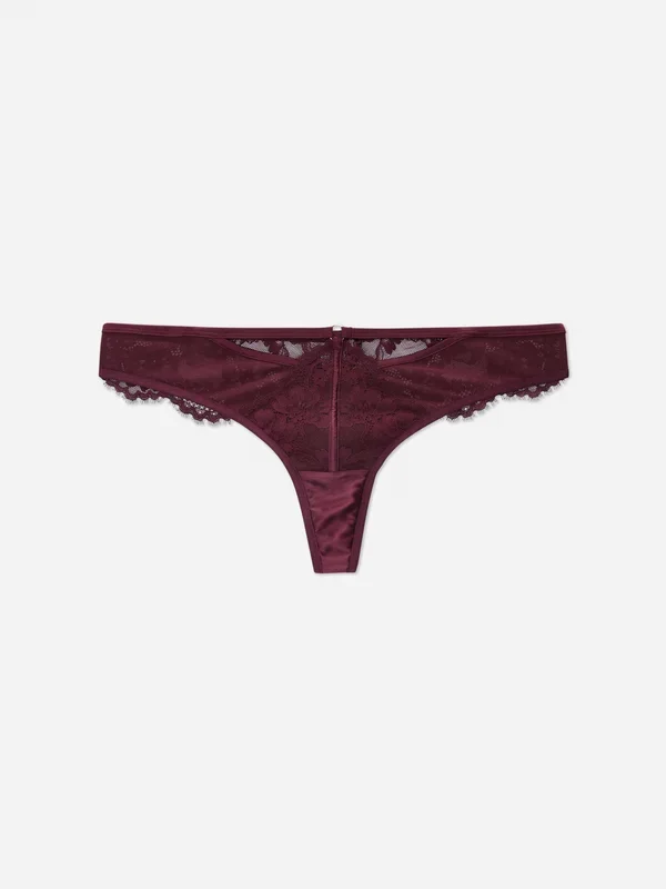 Women’s Burgundy Classic Lace Thong Penneys