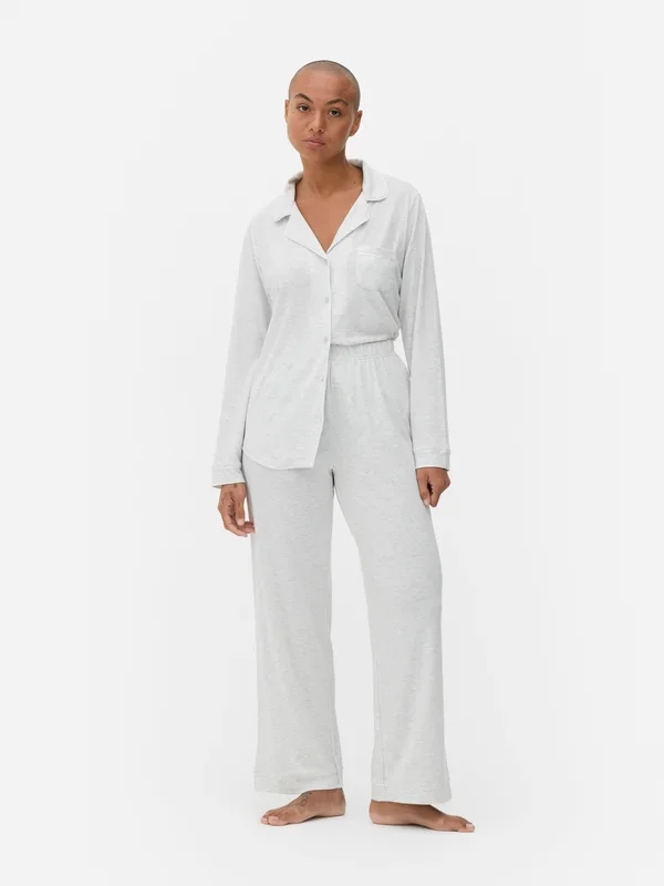 Women’s Grey Marl Jersey Boyfriend Pyjama Set Penneys