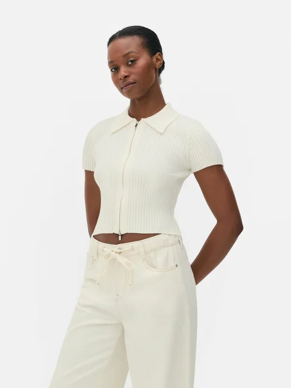 Women’s Ivory Double Zip Polo Top Penneys