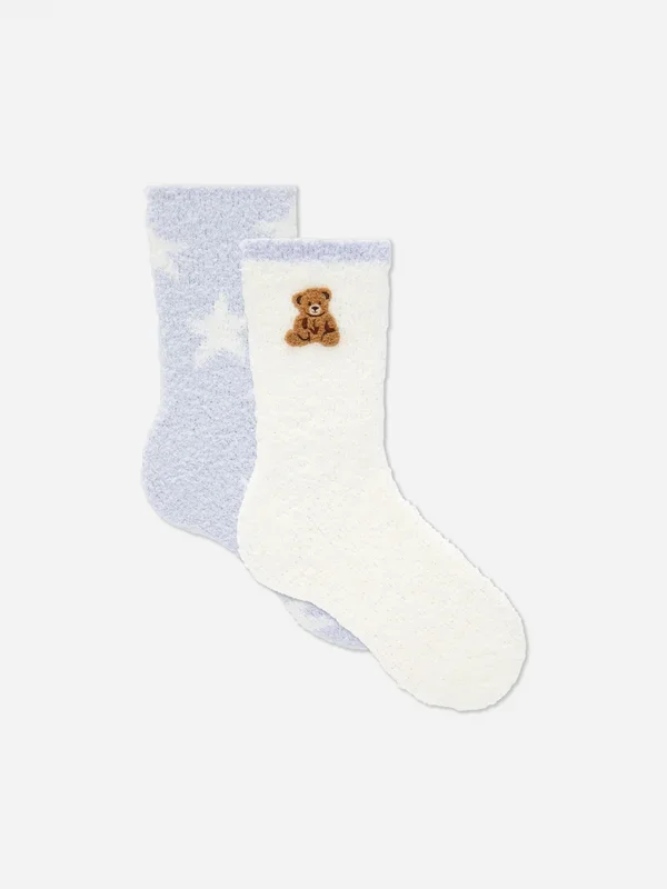 Women’s Light Blue 2pk Cosy Bear Socks Penneys