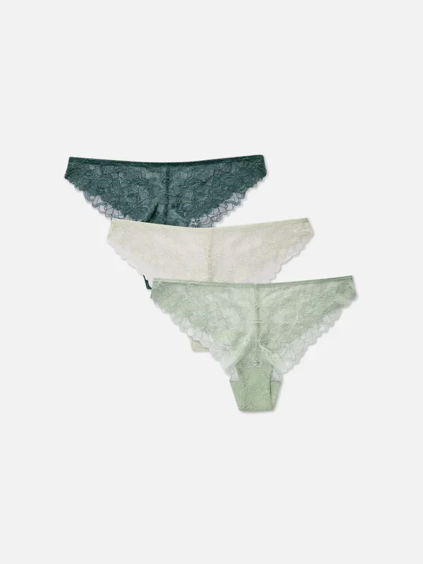 Women’s Light Green 3pk Brazilian Lace Briefs Penneys