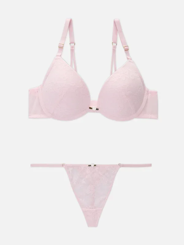 Women’s Light Pink Lace Push Up Set Penneys
