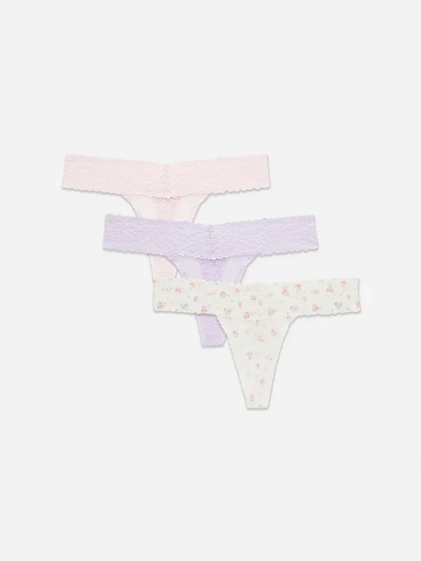 Women’s Lilac 3pk Lace Bandeau Thong Penneys