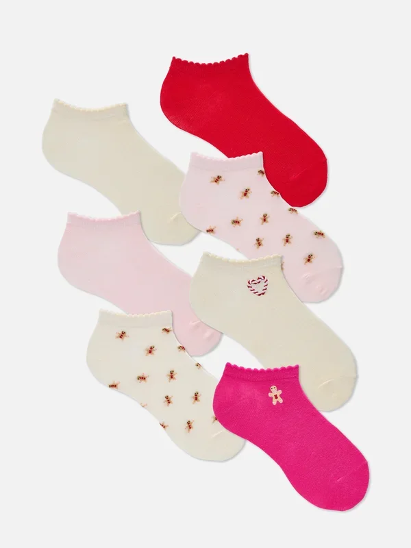 Women’s Pink 7pk Cotton Rich Christmas Trainer Socks Penneys