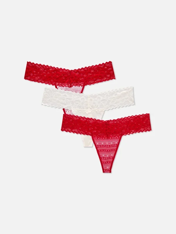 Women’s Red 3pk Cotton Christmas Bandeau Thongs Penneys
