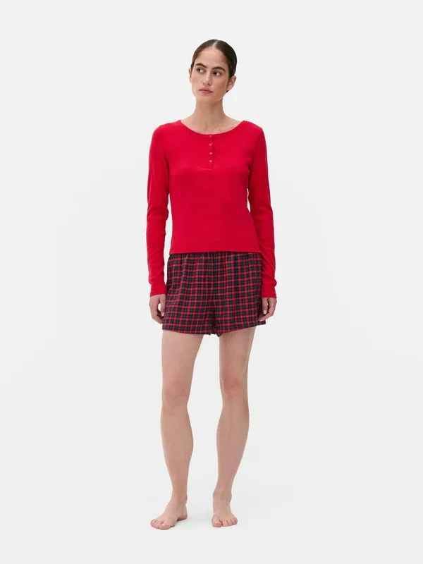 Women’s Red Cotton Henley Short Pyjama Set Penneys