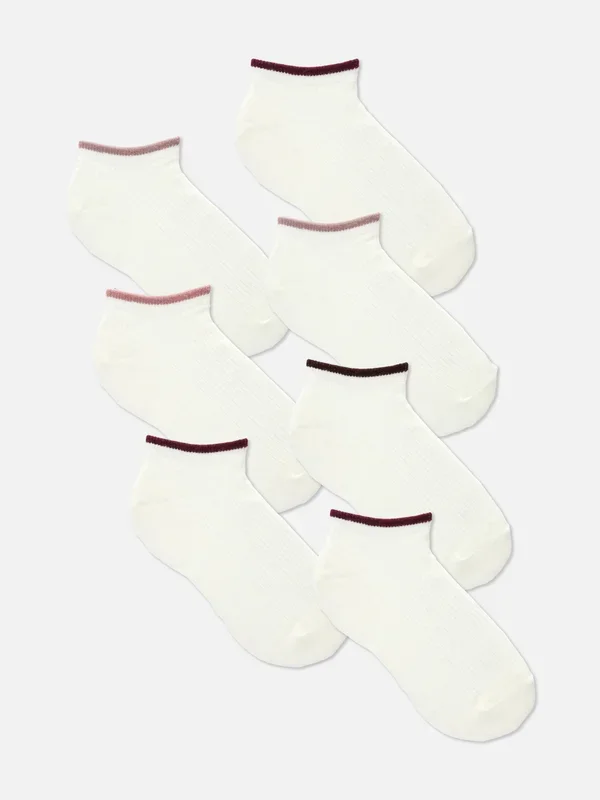 Women’s White 7pk Contrast Hem Trainer Socks Penneys